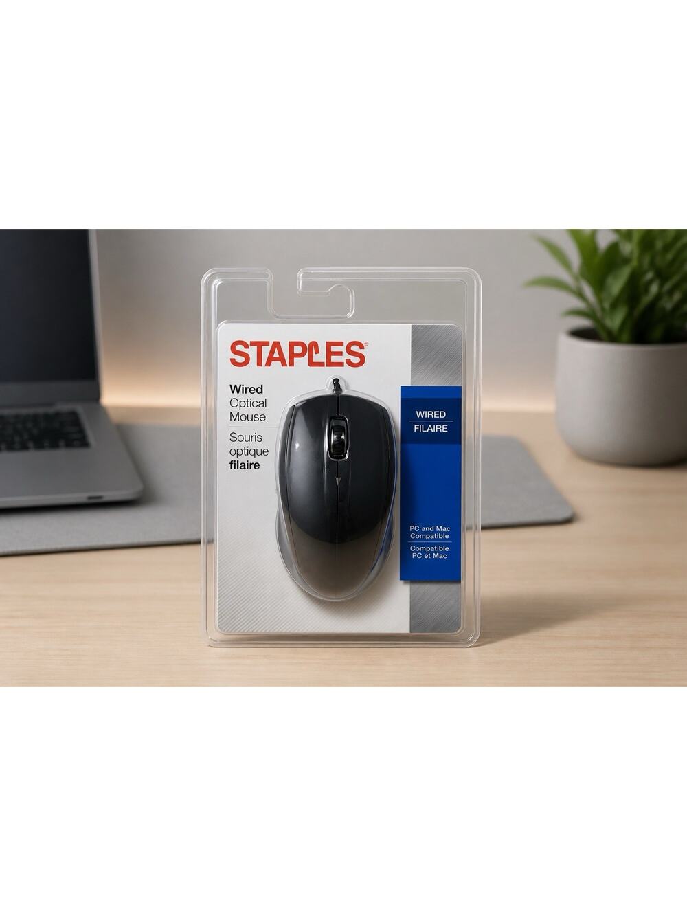STAPLES Wired Optical Mouse Black PC & Mac Compatible NEW & SEALED